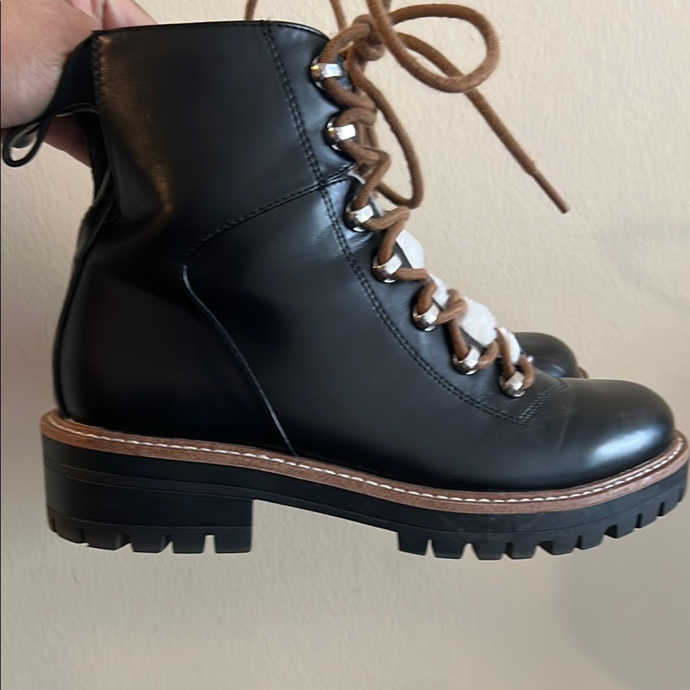 Black Leather Lace-Up Ankle Boots